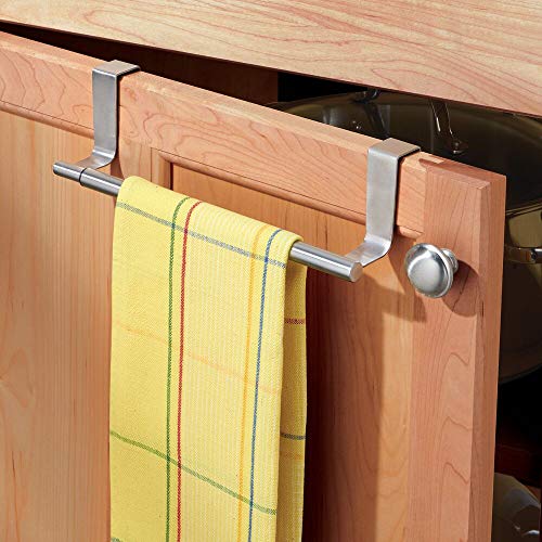 mDesign Juego de 2 Barras telescópicas para Toallas de baño – Toallero Extensible de Acero para Colgar de la Puerta de los Muebles – Toalleros de Cocina para Dos paños – Plateado