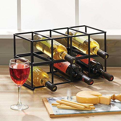 mDesign Juego de 2 botelleros metálicos – Estante para vino de diseño atractivo – Botellero de acero inoxidable con capacidad para 8 botellas de vino u otras bebidas – negro mate