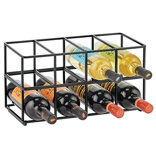 mDesign Juego de 2 botelleros metálicos – Estante para vino de diseño atractivo – Botellero de acero inoxidable con capacidad para 8 botellas de vino u otras bebidas – negro mate
