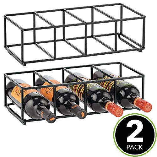 mDesign Juego de 2 botelleros metálicos – Estante para vino de diseño atractivo – Botellero de acero inoxidable con capacidad para 8 botellas de vino u otras bebidas – negro mate