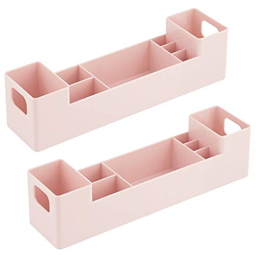 mDesign Juego de 2 cajas clasificadoras con asas para baño – Caja para medicamentos apilable con 7 compartimentos para guardar tiritas o aceites – Organizador de baño de plástico sin BPA – rosa