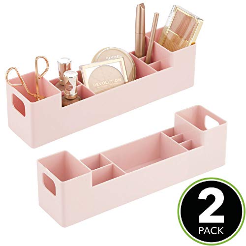 mDesign Juego de 2 cajas clasificadoras con asas para baño – Caja para medicamentos apilable con 7 compartimentos para guardar tiritas o aceites – Organizador de baño de plástico sin BPA – rosa