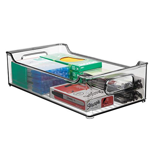 mDesign Juego de 2 cajas de almacenaje con asas integradas – Cajas organizadoras para cocina, baño o material de oficina – Organizador de escritorio en plástico – gris humo