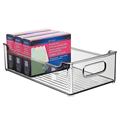 mDesign Juego de 2 cajas de almacenaje con asas integradas – Cajas organizadoras para cocina, baño o material de oficina – Organizador de escritorio en plástico – gris humo