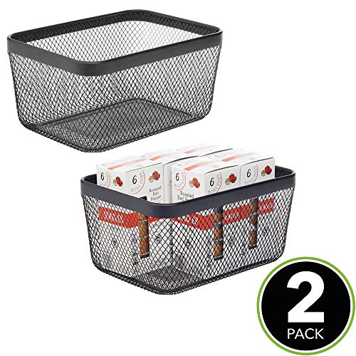 mDesign Juego de 2 Cajas Multiusos de Metal de 30,5 cm x 22,9 cm x 15,2 cm – Organizador de Cocina, despensa, baño y más – Cesta de almacenaje de Alambre, compacta y Universal – Negro