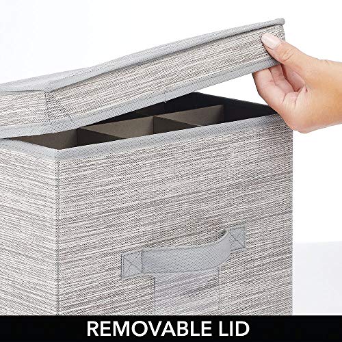 mDesign Juego de 2 cajas organizadoras con 27 subdivisiones – Organizador de armario de fibra sintética y cartón para lazos y cintas – Moderna caja con compartimentos, tapa y asas – gris y beige