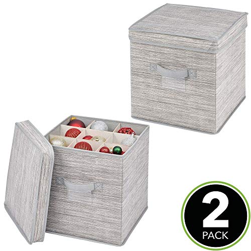 mDesign Juego de 2 cajas organizadoras con 27 subdivisiones – Organizador de armario de fibra sintética y cartón para lazos y cintas – Moderna caja con compartimentos, tapa y asas – gris y beige