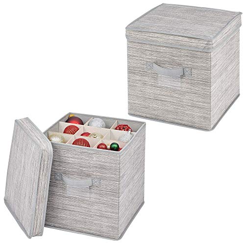 mDesign Juego de 2 cajas organizadoras con 27 subdivisiones – Organizador de armario de fibra sintética y cartón para lazos y cintas – Moderna caja con compartimentos, tapa y asas – gris y beige