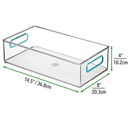 mDesign Juego de 2 cajas organizadoras con asas – Organizador de frigorífico para almacenar alimentos – Contenedor de plástico sin BPA para los armarios de la cocina o la nevera – transparente/azul