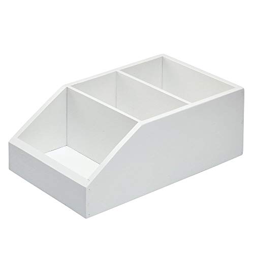 mDesign Juego de 2 Cajas organizadoras Grandes de Madera de bambú – Organizador de Cocina y despensa con 3 Compartimentos y diseño Abierto – Caja de Madera ecológica para Alimentos – Blanco