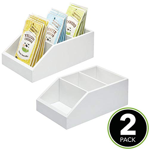 mDesign Juego de 2 Cajas organizadoras Grandes de Madera de bambú – Organizador de Cocina y despensa con 3 Compartimentos y diseño Abierto – Caja de Madera ecológica para Alimentos – Blanco