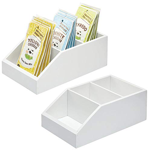 mDesign Juego de 2 Cajas organizadoras Grandes de Madera de bambú – Organizador de Cocina y despensa con 3 Compartimentos y diseño Abierto – Caja de Madera ecológica para Alimentos – Blanco