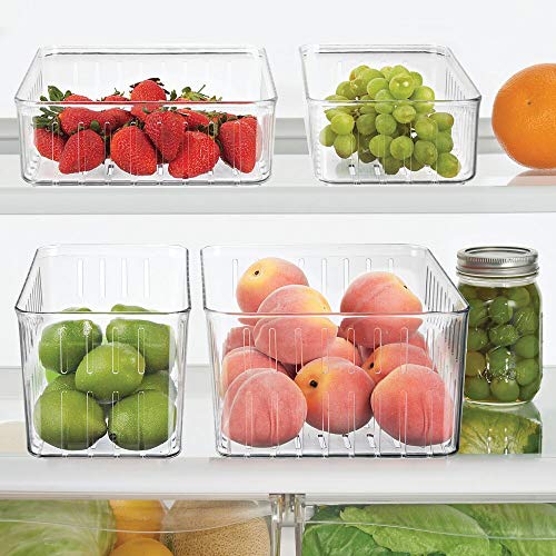 mDesign Juego de 2 Cajas organizadoras para frigorífico – Prácticas Cajas para Comida con Ranuras de ventilación para una Mejor conservación – Cajas plásticas sin BPA para la Nevera – Transparente