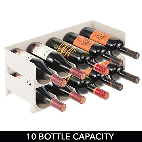 mDesign Juego de 2 estantes para Vino – Práctico botellero apilable en plástico para hasta 5 Botellas – Manejable Mueble vinoteca para Botellas de Vino y Otras Bebidas – Beige