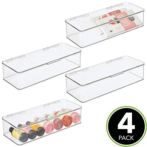 mDesign Juego de 4 cajas organizadoras para frigorífico – Organizador de nevera con tapa abatible – Recipientes para alimentos para cocina y despensa – transparente