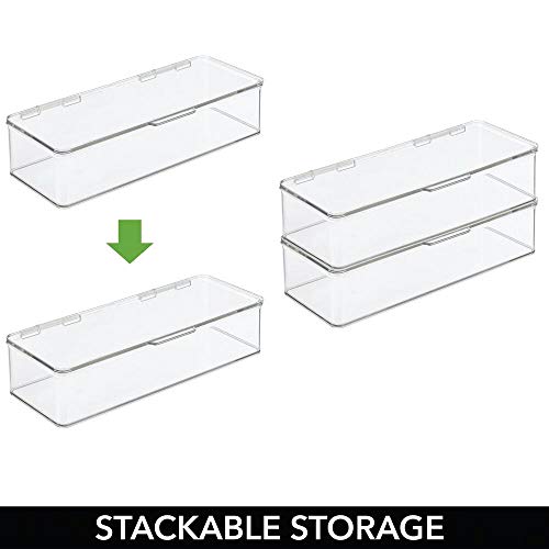 mDesign Juego de 4 cajas organizadoras para frigorífico – Organizador de nevera con tapa abatible – Recipientes para alimentos para cocina y despensa – transparente