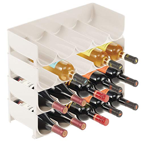 mDesign Juego de 4 estantes para Vino – Práctico botellero apilable en plástico para hasta 5 Botellas – Manejable Mueble vinoteca para Botellas de Vino y Otras Bebidas – Beige