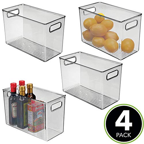 mDesign Juego de 4 fiambreras para el frigorífico – Cajas de plástico para guardar alimentos – Organizador de nevera para lácteos, frutas y otros alimentos – gris oscuro