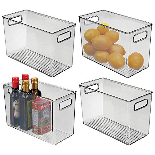 mDesign Juego de 4 fiambreras para el frigorífico – Cajas de plástico para guardar alimentos – Organizador de nevera para lácteos, frutas y otros alimentos – gris oscuro