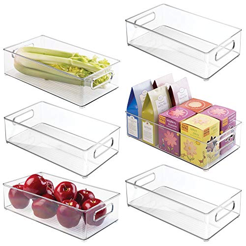 mDesign Juego de 6 bandejas de plástico para frigorífico o congelador – Cajas apilables con asas para almacenar alimentos y bebidas – Prácticos organizadores de nevera sin tapa – transparente