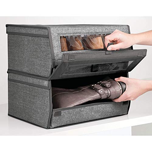 mDesign Juego de 8 Cajas para Zapatos de Tela – Cajas apilables con Ventana, Cierre de Velcro y Tapa abatible – Cajas organizadoras para armarios o estantes – Gris Oscuro