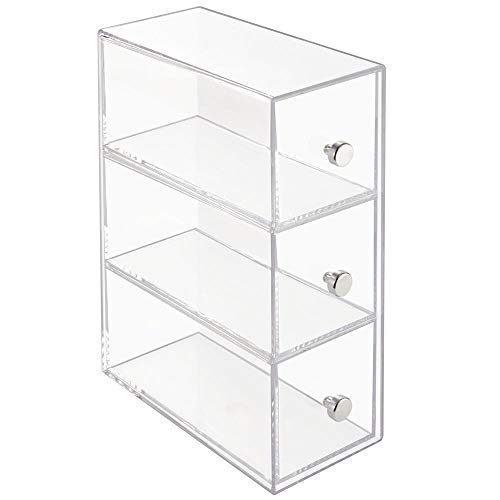 mDesign Minicajonera con 3 cajones de plástico – Perfecta como caja para infusiones y bolsitas de té – Pequeño mueble cajonera para té, sacarina, azucarillos, sal, etc. – transparente