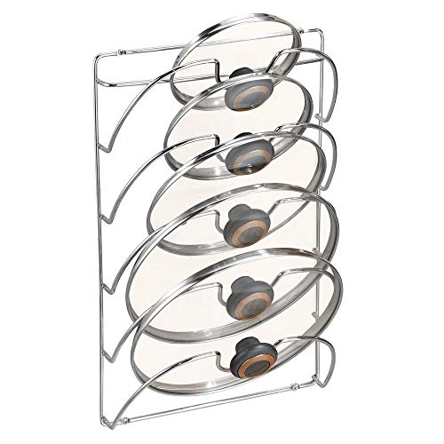 mDesign Organizador Cocina – Accesorios de Cocina prácticos – Si Busca organizar armarios Cocina Este Soporte para Tapas de sartén es la solución – Metal Cromado