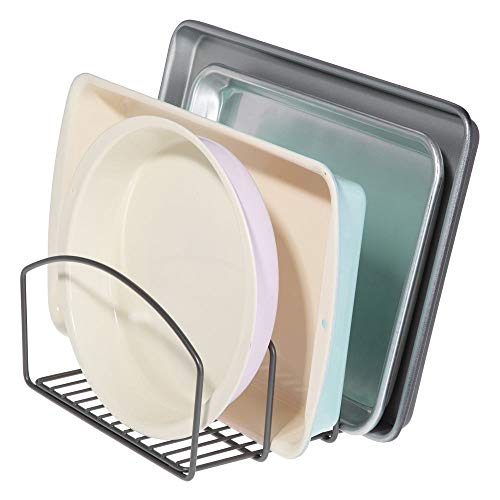 mDesign Organizador de cocina – Bandeja organizadora con 3 apartados para poner orden en la cocina – Rejilla de metal para tablas de cortar, moldes de hornear, etc. – color grafito