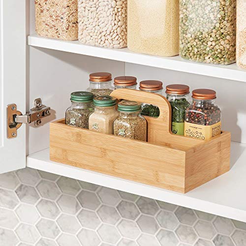 mDesign Organizador de Cocina – Práctica Caja de almacenaje para Cocina, Muebles y despensa – Cesta con asa de Madera de bambú – Natural