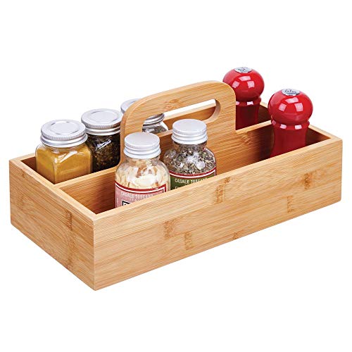 mDesign Organizador de Cocina – Práctica Caja de almacenaje para Cocina, Muebles y despensa – Cesta con asa de Madera de bambú – Natural