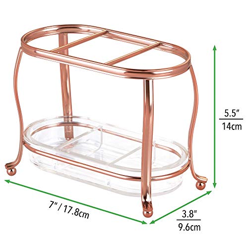 mDesign Organizador de cosméticos – Moderno porta brochas de maquillaje para el baño – Elegante soporte para pinceles de maquillaje de metal inoxidable – rosa dorado