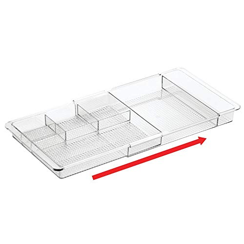 mDesign Organizador de escritorio extensible – Útil bandeja de oficina para mesa de despacho o cajón – Con divisiones para marcadores, notas adhesivas, clips, etc. – Ampliable hasta 47 cm de ancho