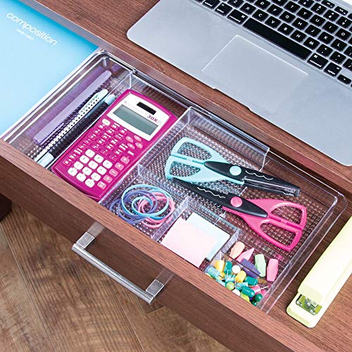 mDesign Organizador de escritorio extensible – Útil bandeja de oficina para mesa de despacho o cajón – Con divisiones para marcadores, notas adhesivas, clips, etc. – Ampliable hasta 47 cm de ancho
