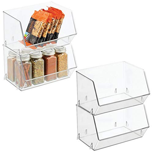 mDesign Organizador de frigorífico para guardar alimentos – Cajas de almacenamiento con frontal abierto para nevera, armario o congelador – Caja de plástico libre de BPA – Juego de 4 – transparente