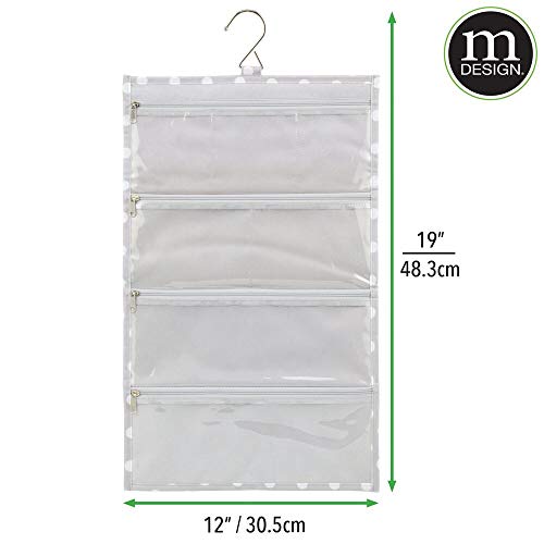 mDesign Organizador de joyas – Compacta bolsa colgante de fibra sintética con bolsillos de plástico para joyas y productos de belleza – Organizador colgante sin taladro para el armario – gris/blanco