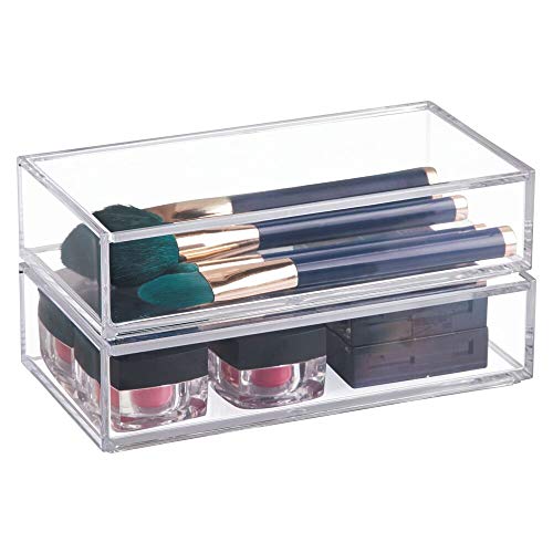 mDesign Organizador de Maquillaje – Gran Caja organizadora baño para cosméticos y Productos de Belleza – con Tapa – Transparente