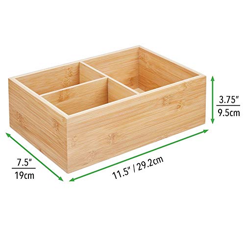 mDesign Organizador de tapaderas – Práctica caja de almacenaje con 3 compartimentos para ordenar tapas – Moderna caja organizadora para la despensa – color natural