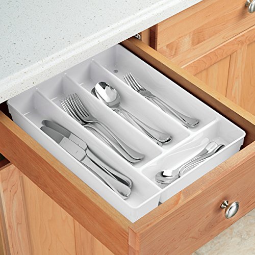 mDesign organizador plastico con 6 compartimentos para sus utensilios de cocina - Organizador cocina en color blanco - Cubertero ideal para cajones