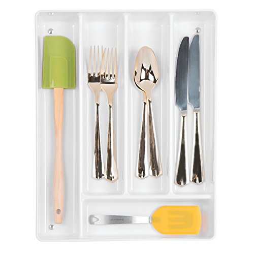 mDesign organizador plastico con 6 compartimentos para sus utensilios de cocina - Organizador cocina en color blanco - Cubertero ideal para cajones