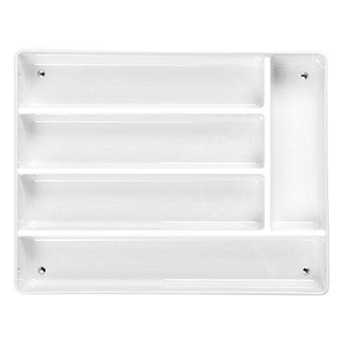 mDesign organizador plastico con 6 compartimentos para sus utensilios de cocina - Organizador cocina en color blanco - Cubertero ideal para cajones