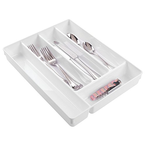 mDesign organizador plastico con 6 compartimentos para sus utensilios de cocina - Organizador cocina en color blanco - Cubertero ideal para cajones