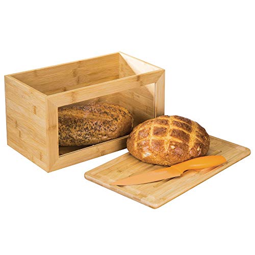 mDesign Panera de Madera con práctica Ventana – Caja de Pan con Tabla de Cortar como Tapa – Ideal para Guardar Pan de Forma ecológica y con Estilo – Color Natural