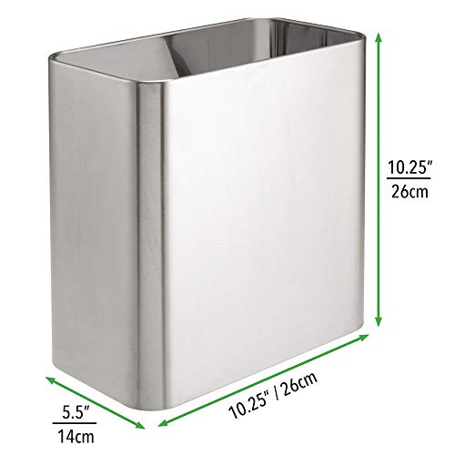 mDesign Papelera de oficina rectangular – Papelera metálica compacta y espaciosa para baño, cocina u oficina – Cubo de basura de metal – plateado