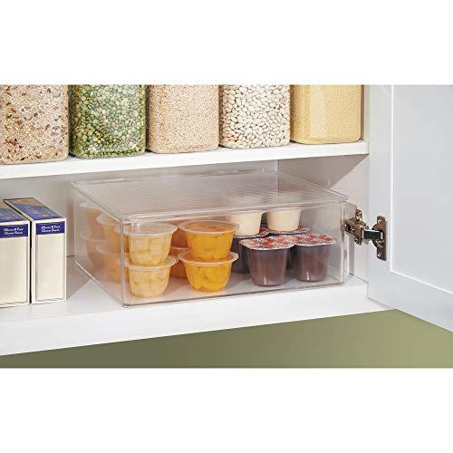 mDesign Práctica caja organizadora de plástico - Caja con tapa abatible - Ideal como organizador de cocina - transparente