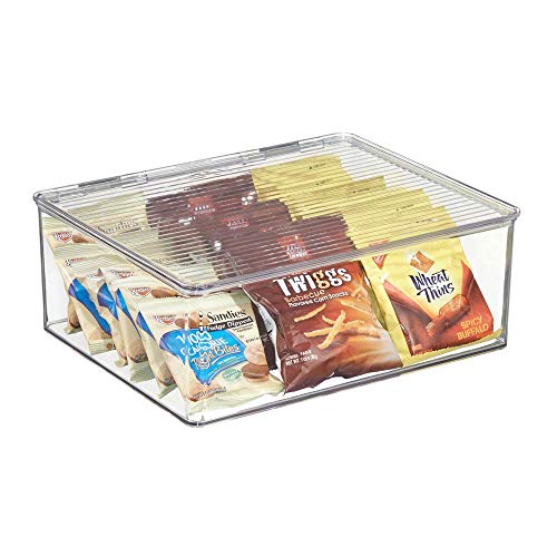 mDesign Práctica caja organizadora de plástico - Caja con tapa abatible - Ideal como organizador de cocina - transparente