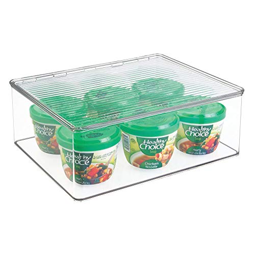 mDesign Práctica caja organizadora de plástico - Caja con tapa abatible - Ideal como organizador de cocina - transparente