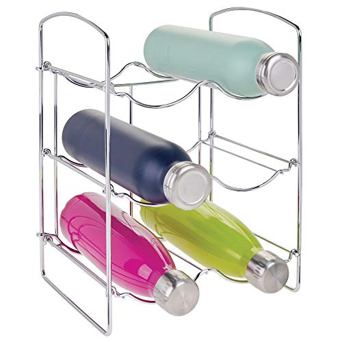 mDesign Práctica estantería para botellas – Botelleros para vino y otras bebidas para guardar hasta 6 unidades – Vinoteca de metal de pie para todo tipo de botellas – plateado