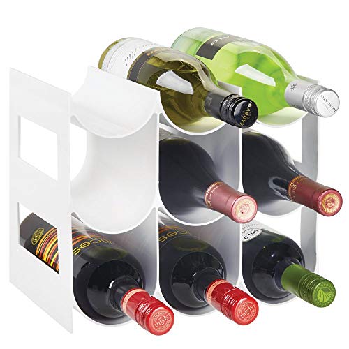 mDesign Práctico estante para botellas de vino – Botelleros para vino y otras bebidas para guardar hasta 9 unidades – Vinoteca de plástico de pie – blanco