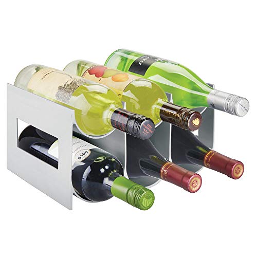 mDesign Práctico Estante para Botellas de Vino y Otras Bebidas – Botelleros para Vino de plástico con Capacidad para hasta 6 Unidades – Vinoteca de plástico de pie – Gris Claro