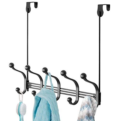 mDesign Práctico perchero metálico – Perchero de pared con 10 ganchos para la cocina, el pasillo o el baño – Perchero con ganchos para colgar abrigos, chaquetas, bufandas y toallas – negro